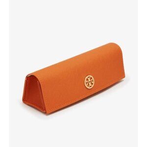 Tory Burch Orange Saffiano Leather Eyeglass Case With Gold Logo